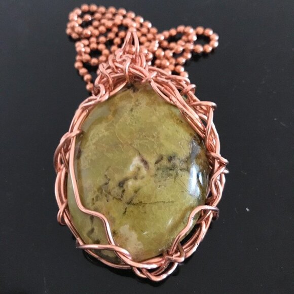 Genuine Boulder Opal Gemstone Solid Copper Pendant Necklace Handmade - Picture 5 of 5